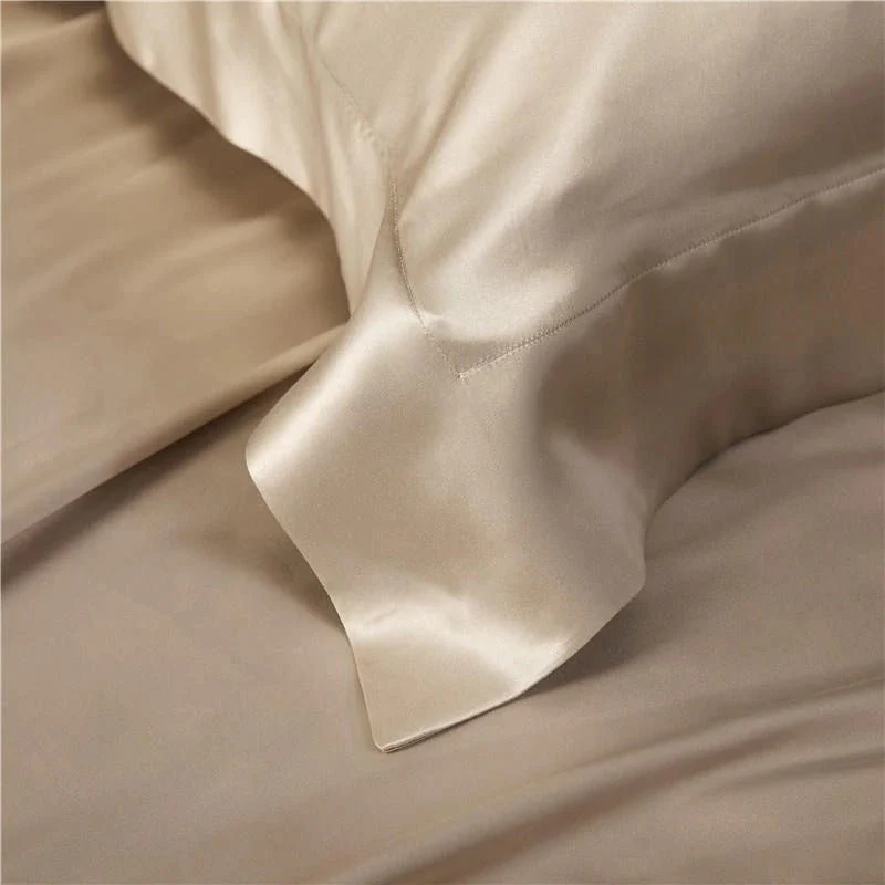 Luxury Pure Mulberry Silk Bedding Set – Eloise Leather Beige - Image 6