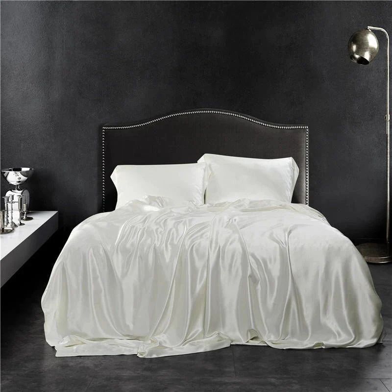Eloise White Pure Mulberry Silk Bedding Set – Snow Veil