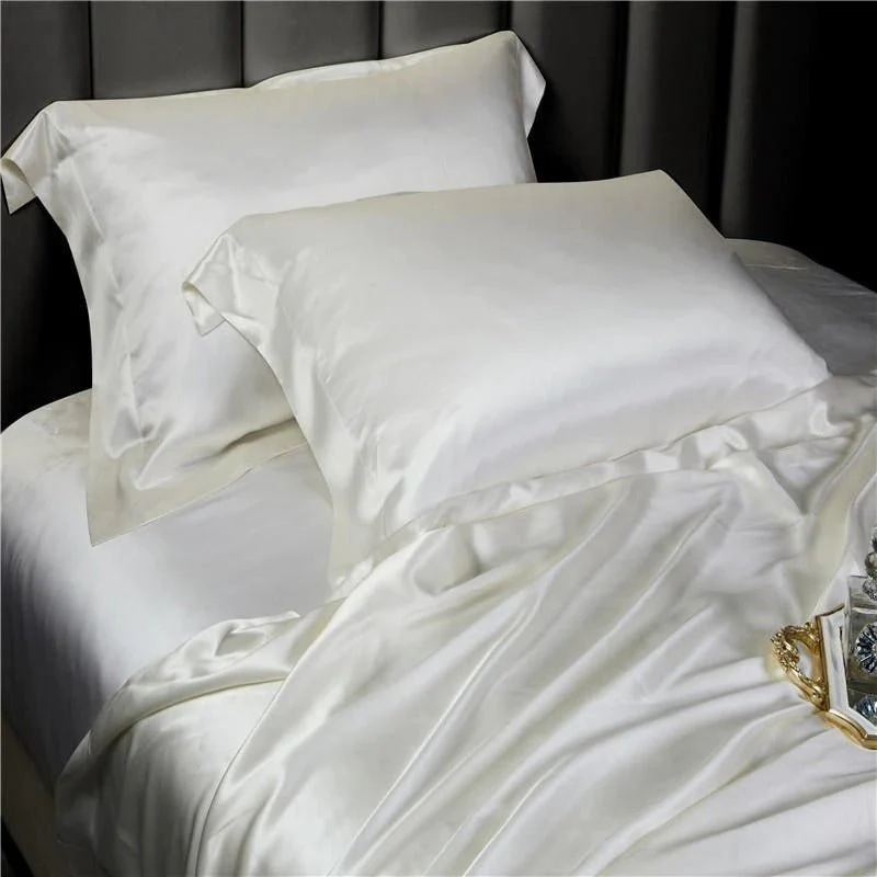 Eloise White Pure Mulberry Silk Bedding Set – Snow Veil - Image 3