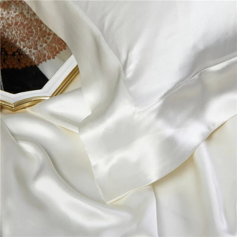 Eloise White Pure Mulberry Silk Bedding Set – Snow Veil - Image 4