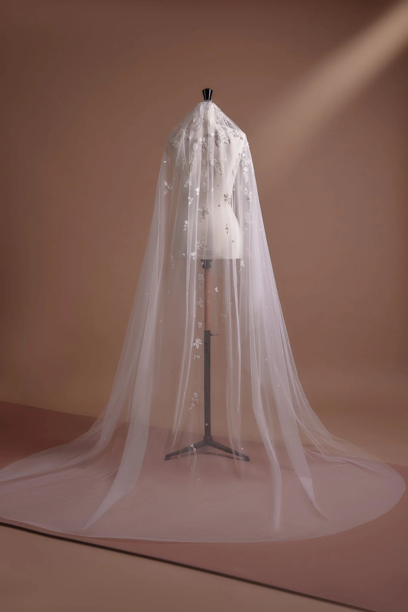 Embellished Cathedral Wedding Veil with Floral Accents and Pearl Details – Customizable Comb Option - Image 2