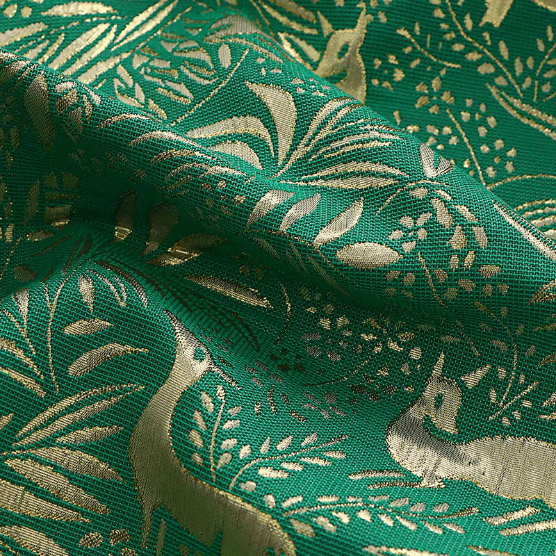 Emerald Green Jacquard Fabric with Gold Embroidery - Image 2