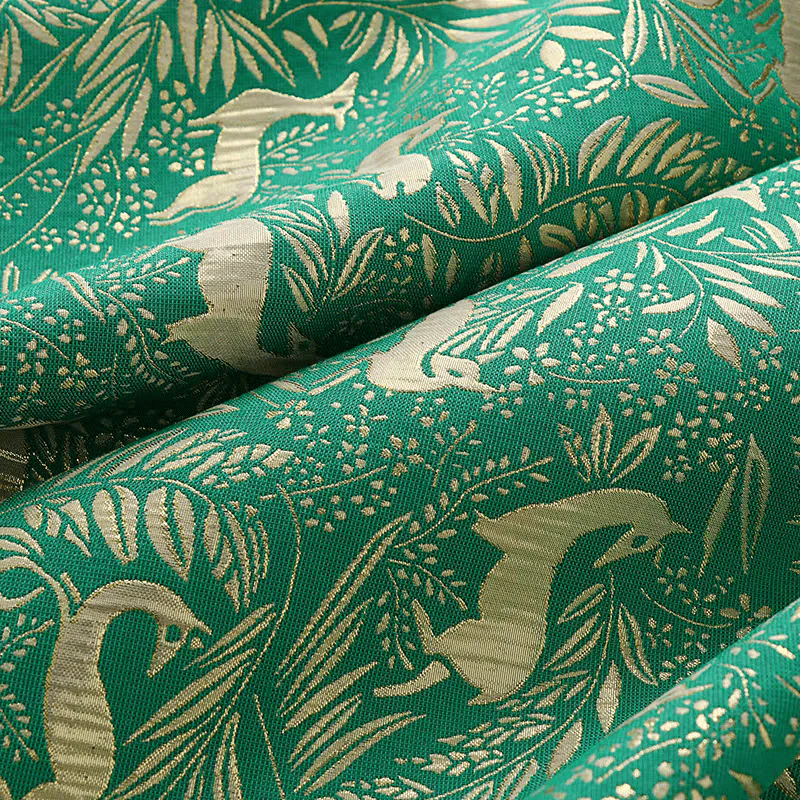 Emerald Green Jacquard Fabric with Gold Embroidery - Image 3