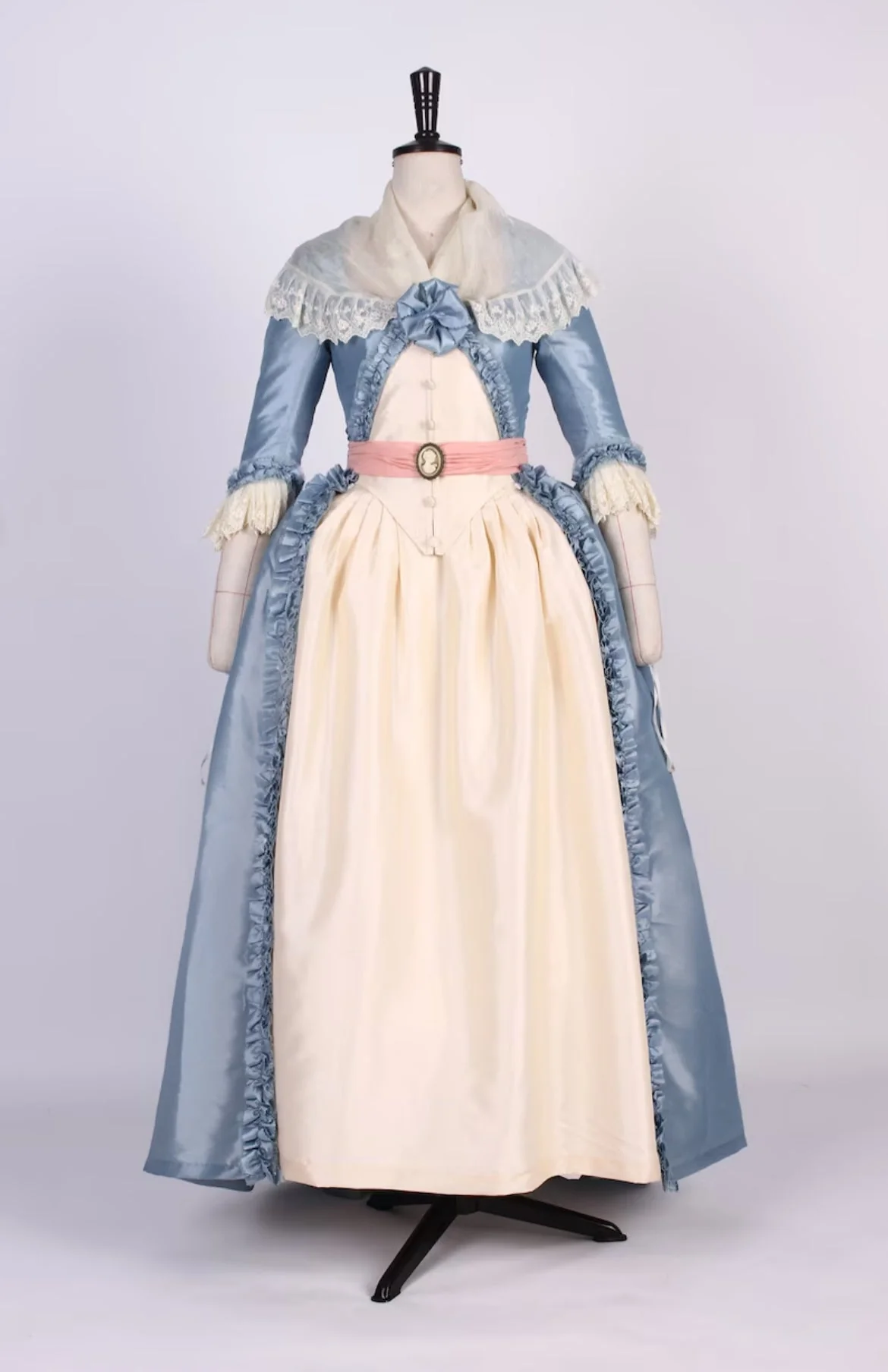 Enchanted Blue Rococo Dress with Pink Bow Accent - Victorian Ball Gown Plus Size - Image 2