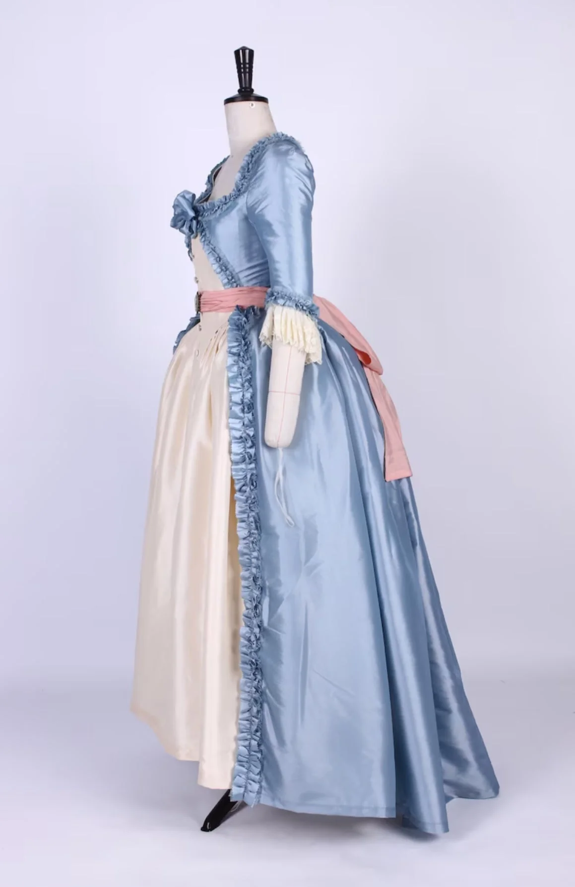 Enchanted Blue Rococo Dress with Pink Bow Accent - Victorian Ball Gown Plus Size - Image 3