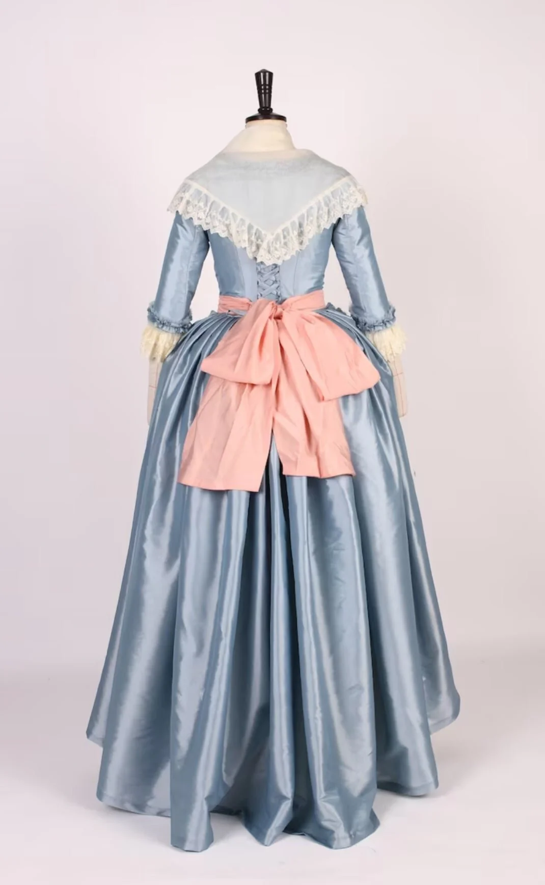 Enchanted Blue Rococo Dress with Pink Bow Accent - Victorian Ball Gown Plus Size - Image 4