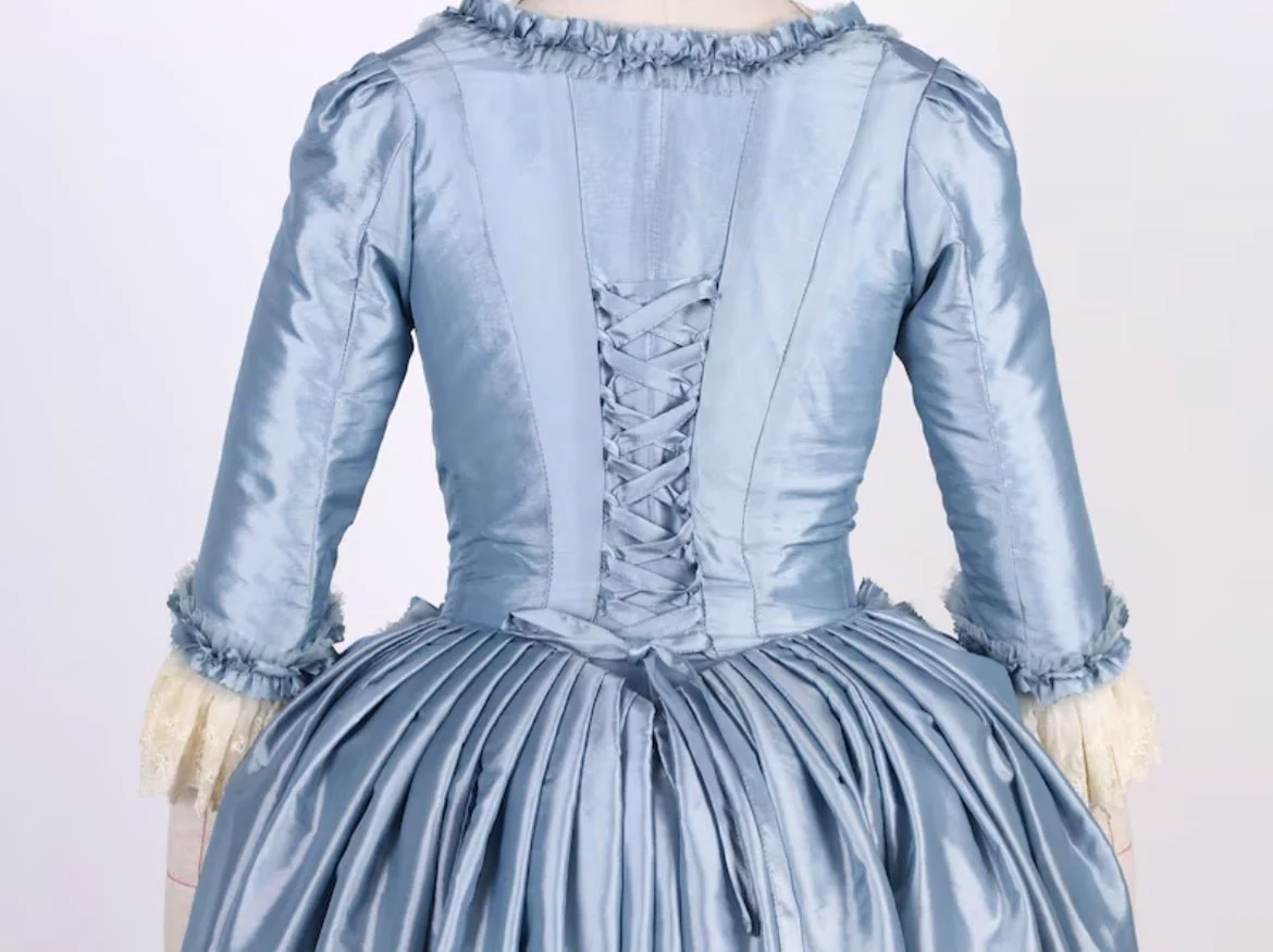 Enchanted Blue Rococo Dress with Pink Bow Accent - Victorian Ball Gown Plus Size - Image 5
