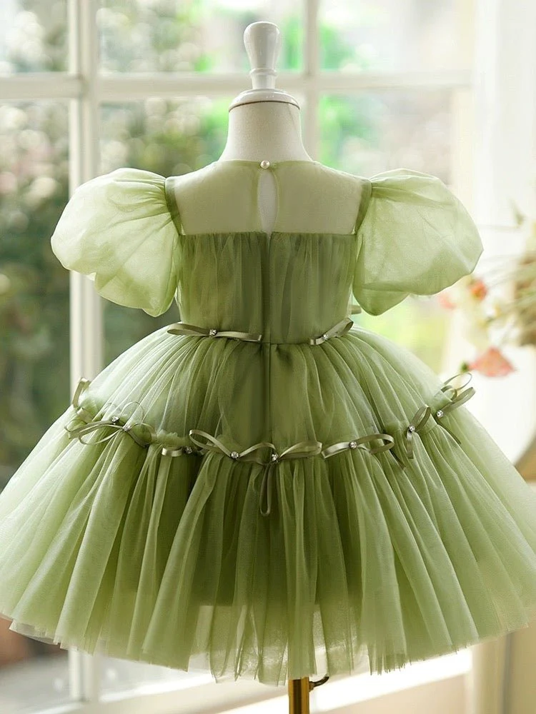 Enchanted Sage Green Tulle Flower Girl Dress with Crystal Embellishments – Plus Size - Image 4