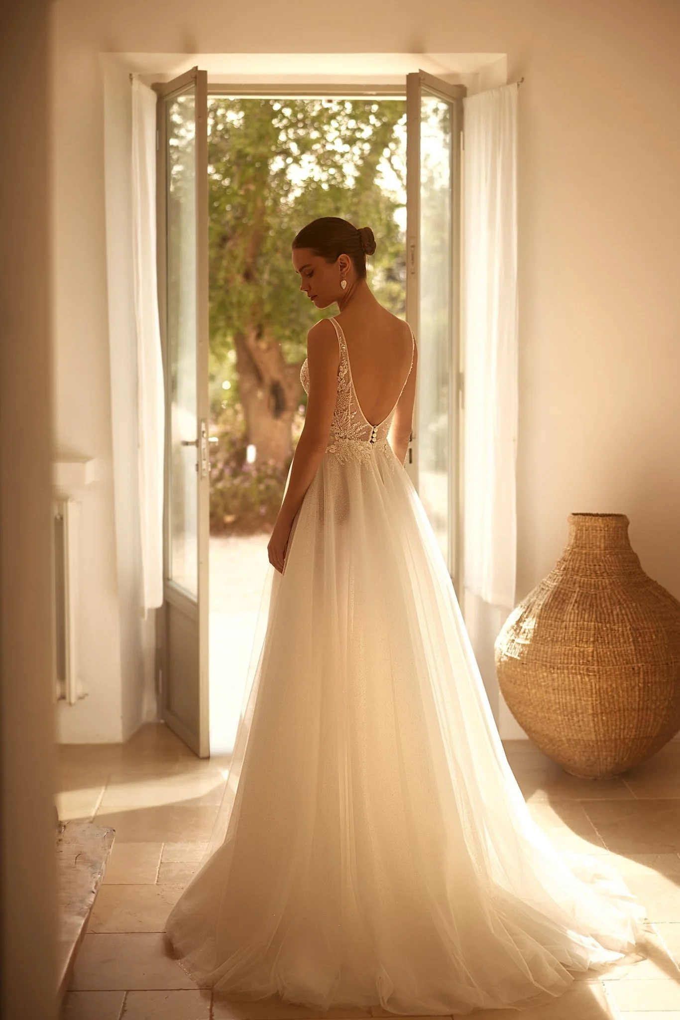 Ethereal Tulle A-Line Wedding Gown with Beaded Lace Bodice and Gentle Train Plus Size - Image 3