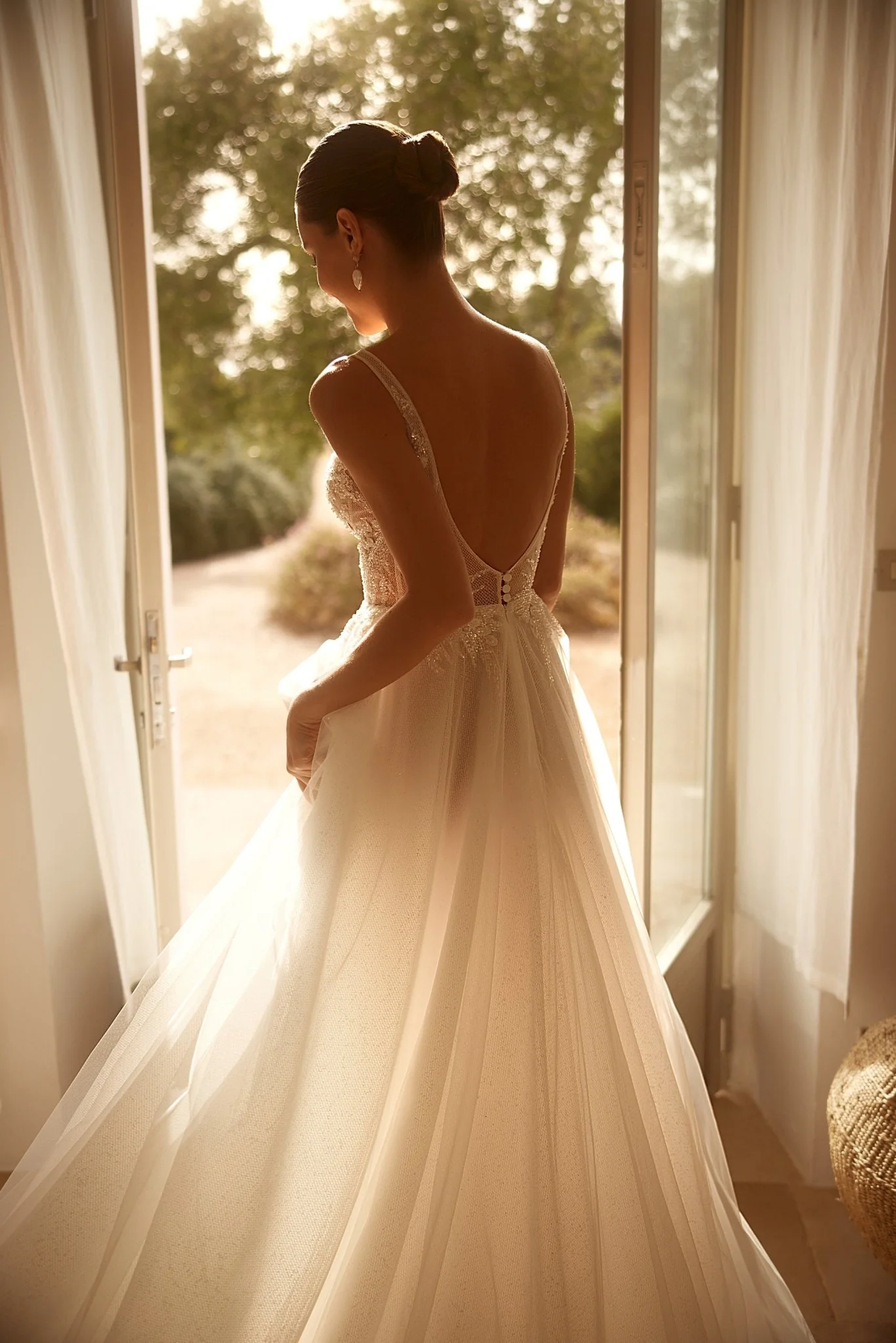 Ethereal Tulle A-Line Wedding Gown with Beaded Lace Bodice and Gentle Train Plus Size - Image 5