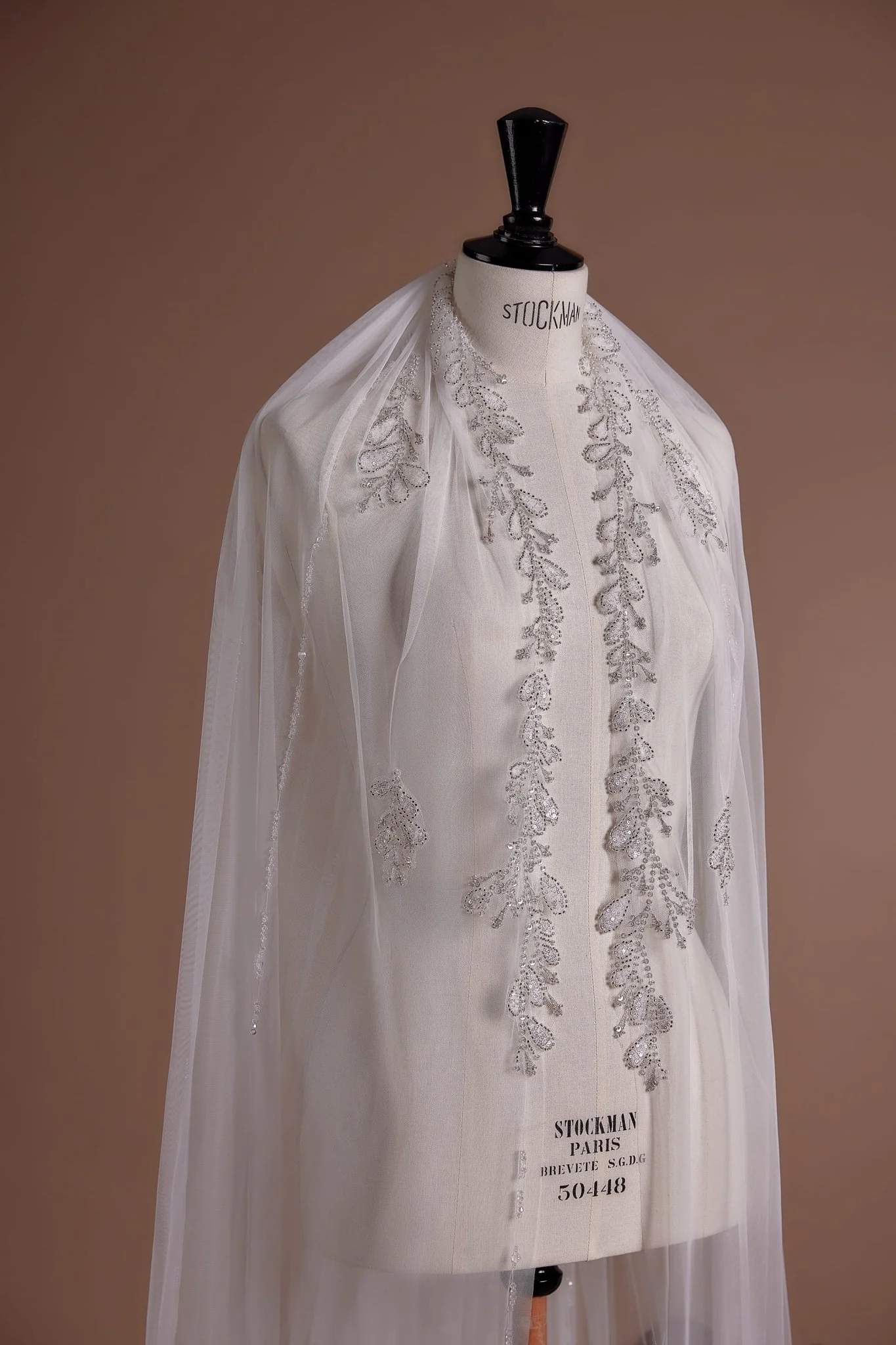 Exquisite Embroidered Cathedral Veil with Sequin Detailing and Tulle Sweep - Image 2