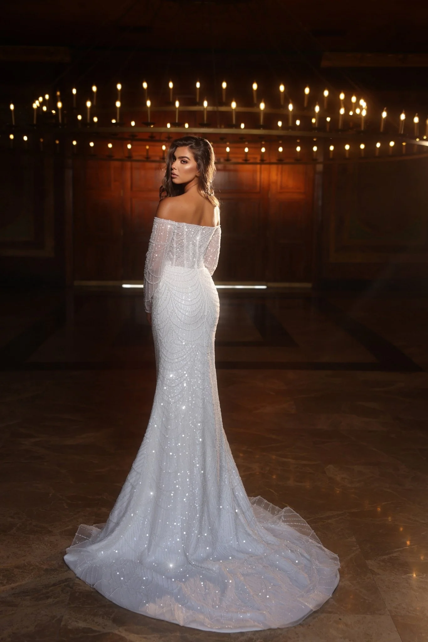 Exquisite Off-the-Shoulder Beaded Wedding Dress with Flared Hem - Plus Size - Image 3