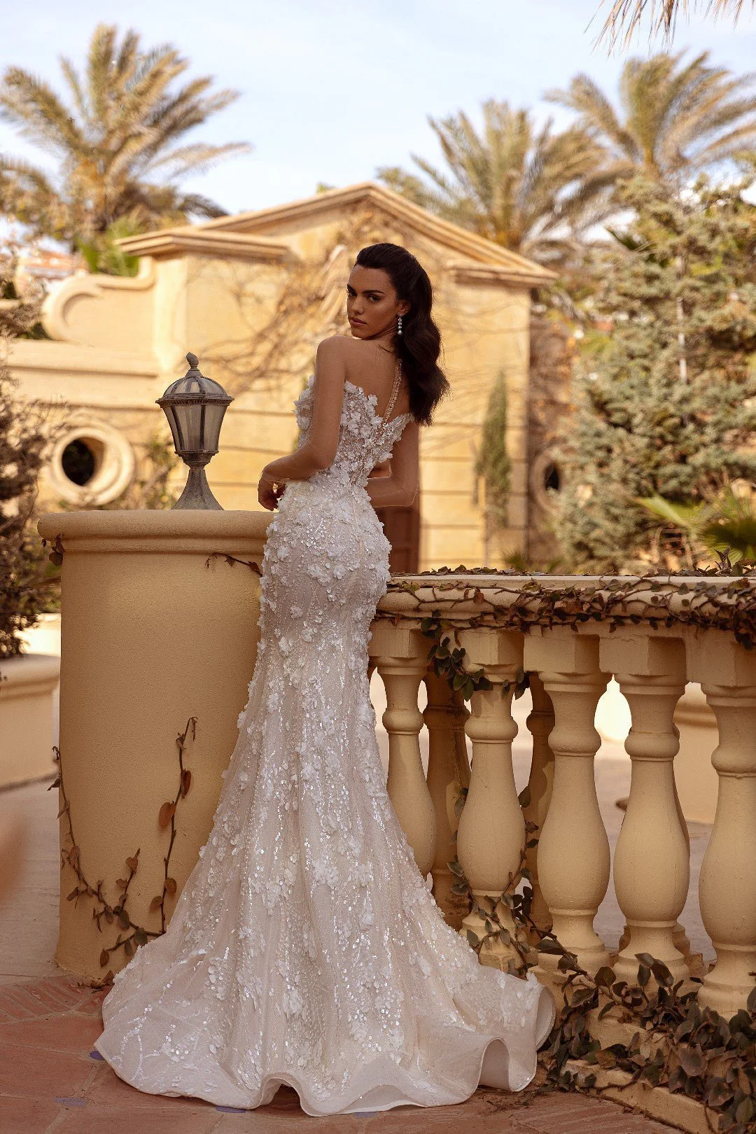 White Strapless Mermaid Wedding Dress with Pearly Sequins and Floral Accents - Plus Size-Flavia - Image 4