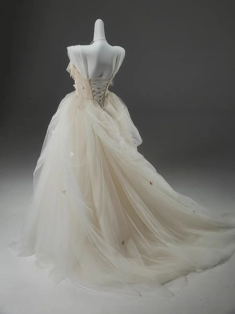 Ivory White Tulle Off-Shoulder Ball Gown Evening Dress with Floral Appliqués - Plus Size - Image 3