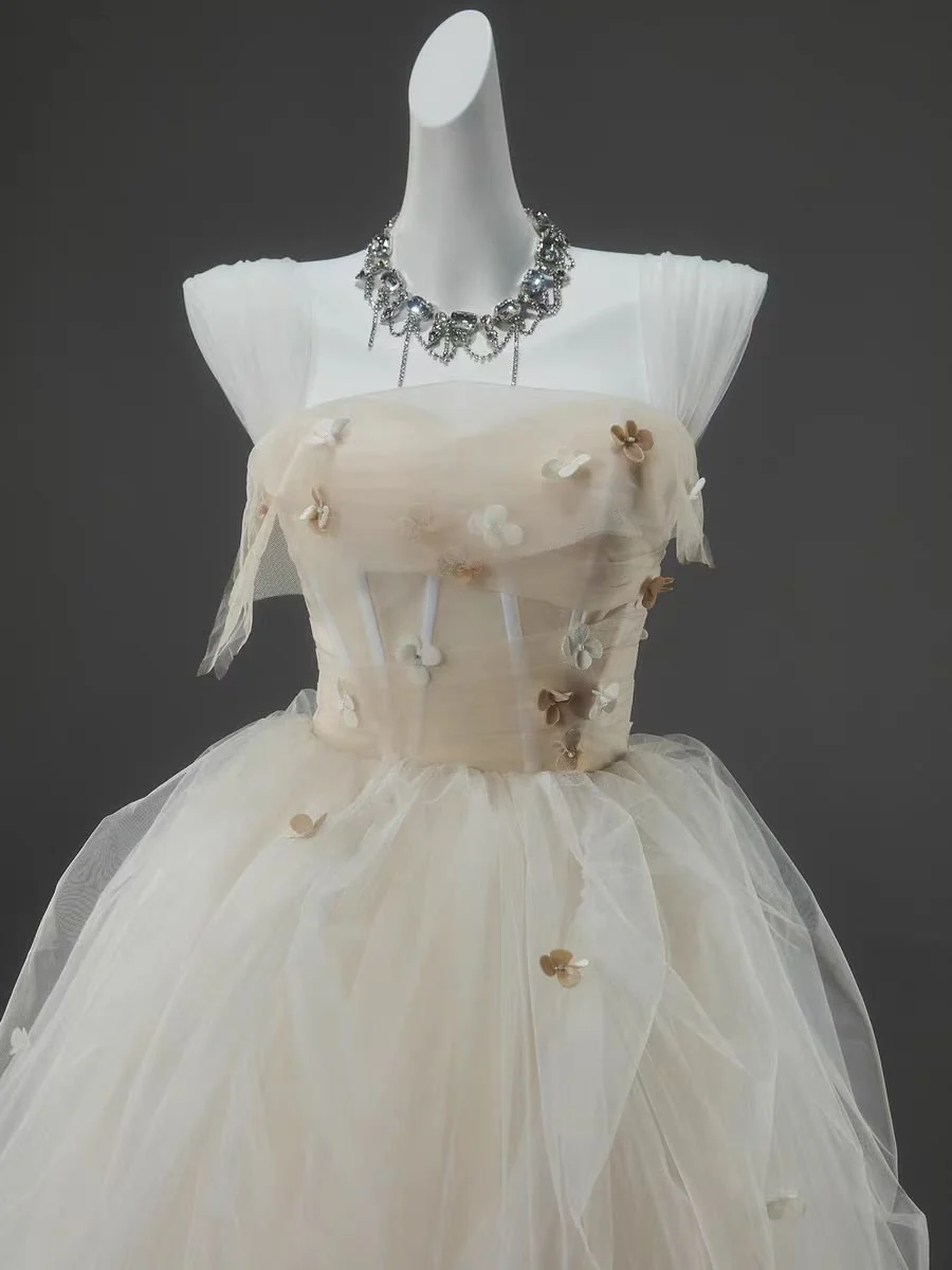 Ivory White Tulle Off-Shoulder Ball Gown Evening Dress with Floral Appliqués - Plus Size - Image 4