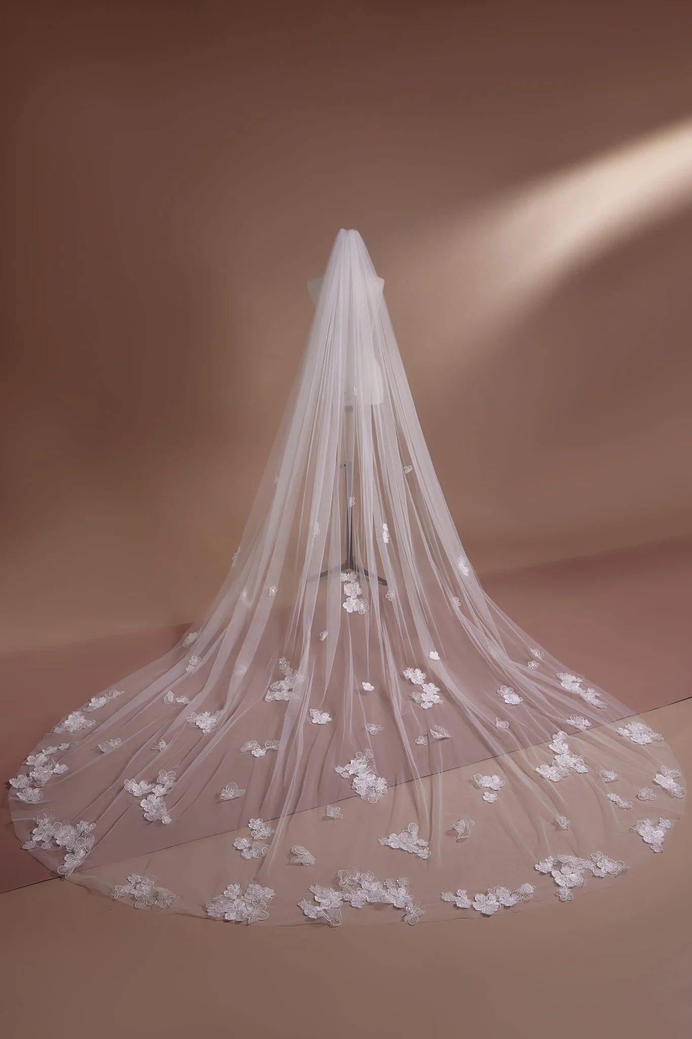 Floral Embellished Cathedral Veil with Luxurious Lace