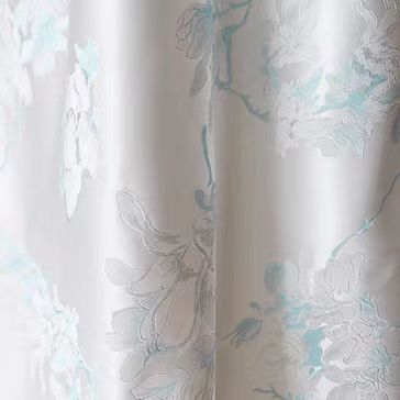 Floral Jacquard Silk Satin Blend in Soft White and Light Blue - Image 3