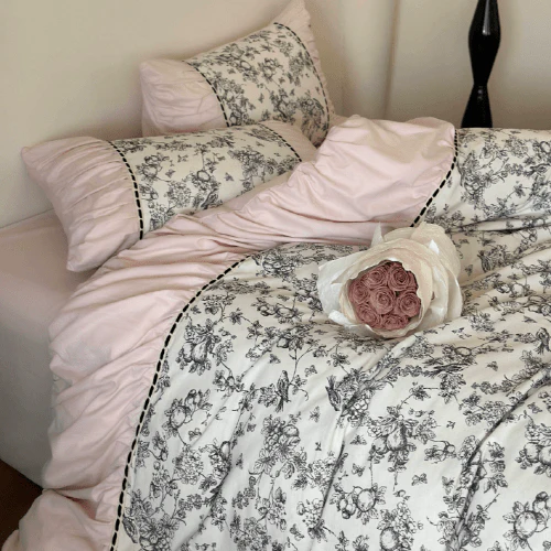 French Vintage Floral Pink Bedding Set – Petal Sonata