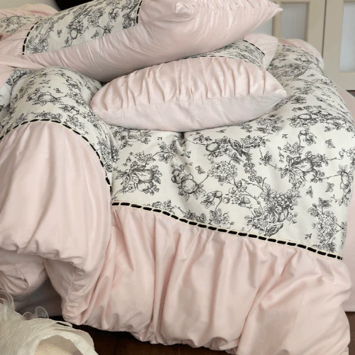 French Vintage Floral Pink Bedding Set – Petal Sonata - Image 2