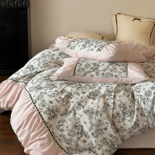 French Vintage Floral Pink Bedding Set – Petal Sonata - Image 4