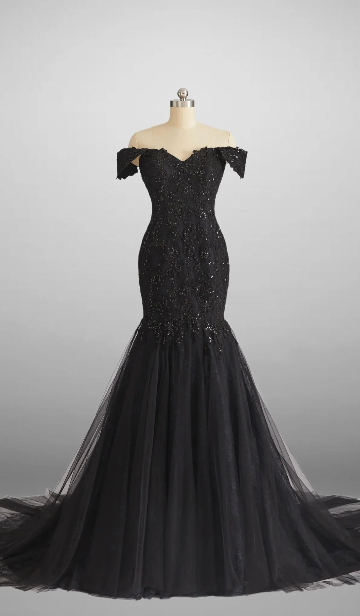 Vintage Inspired Gothic Black Lace Beaded Mermaid Wedding Dress Plus Size