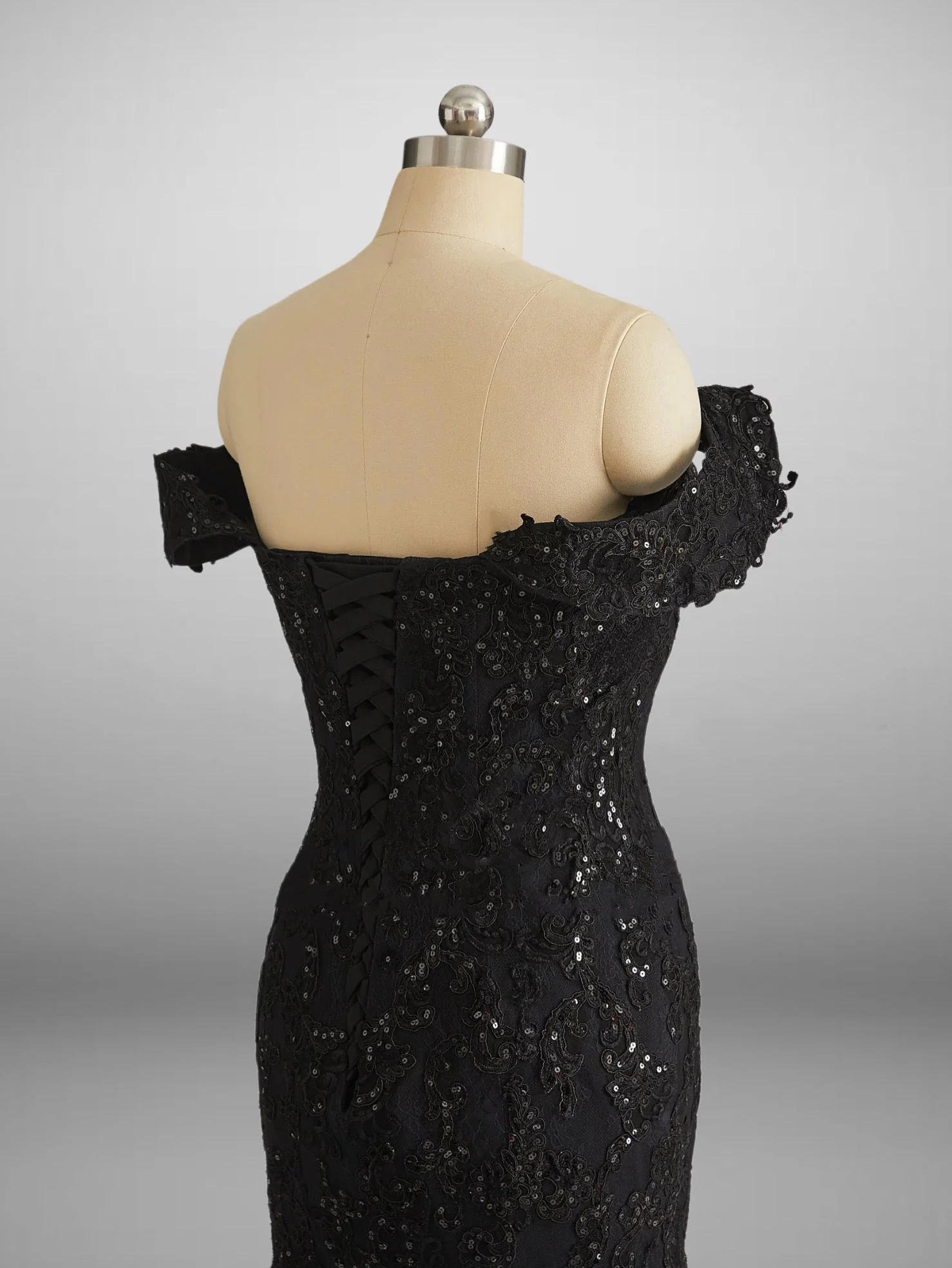 Vintage Inspired Gothic Black Lace Beaded Mermaid Wedding Dress Plus Size - Image 4