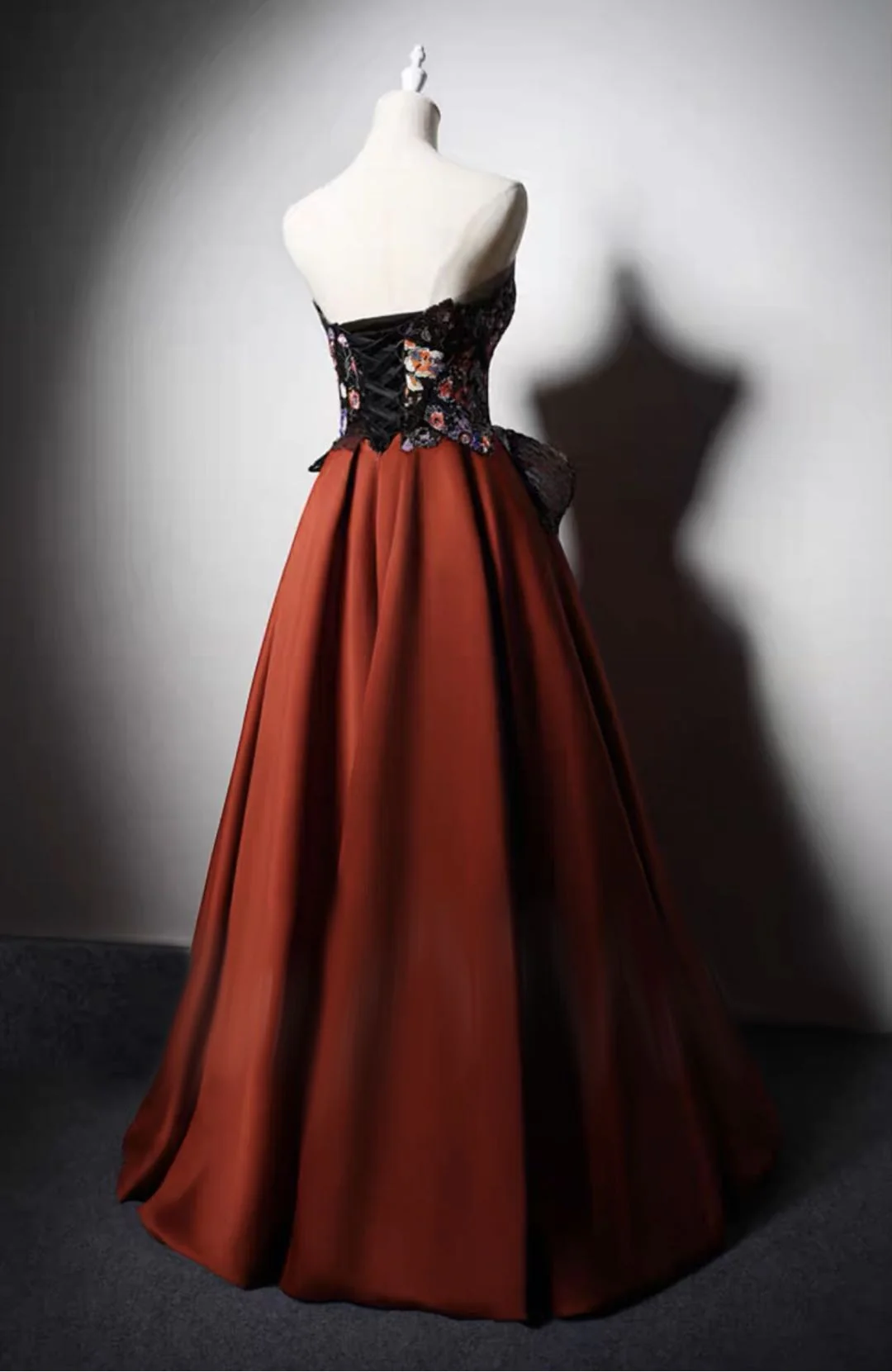 Gothic Black And Red Strapeless Floral Formal Dress - Plus Size - Image 3