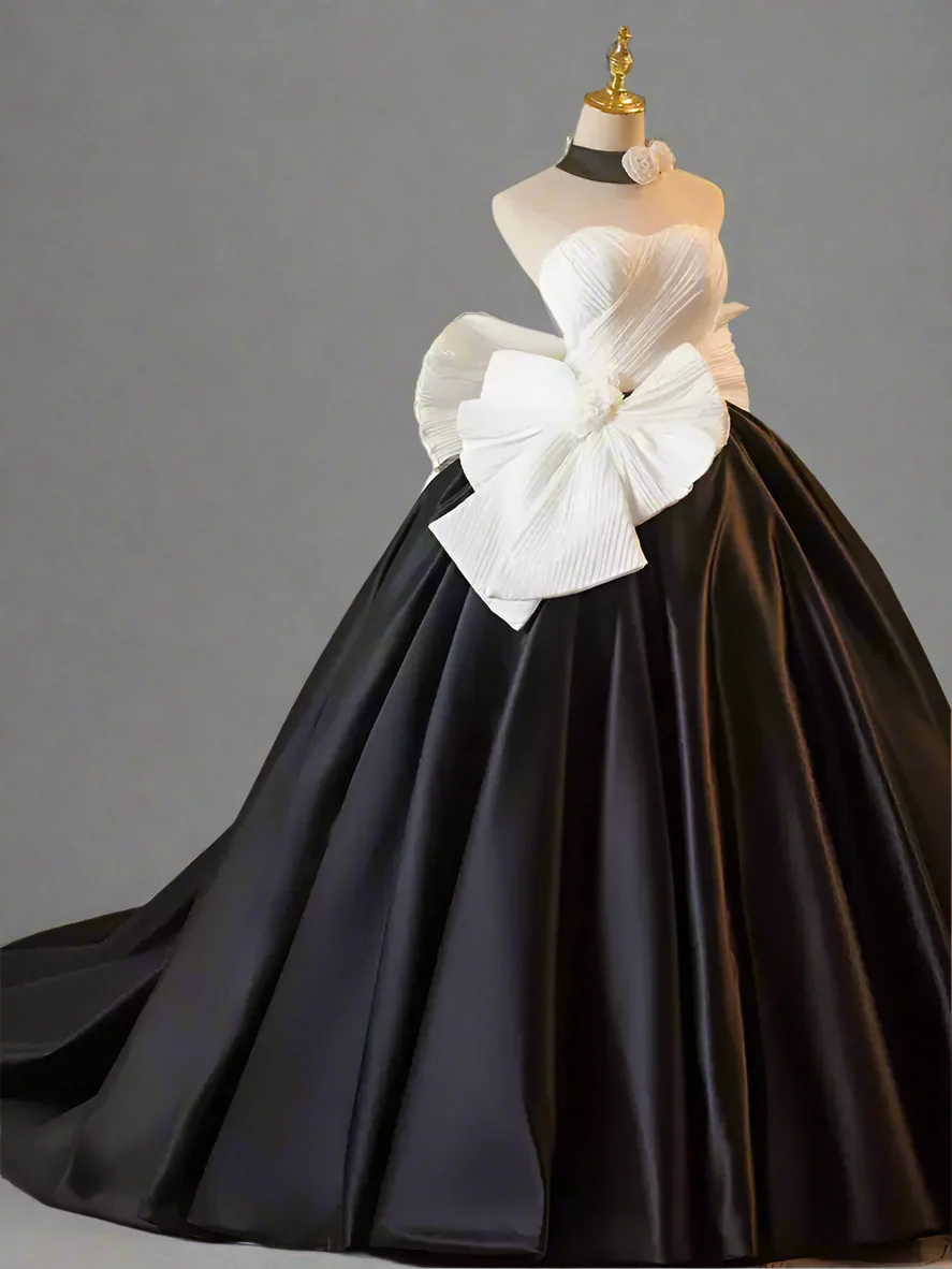 Gothic Black and White Ball Gown with Oversized Bow - Strapless Ball Gown - Elegant Formal Evening Dress Plus Size - Image 2