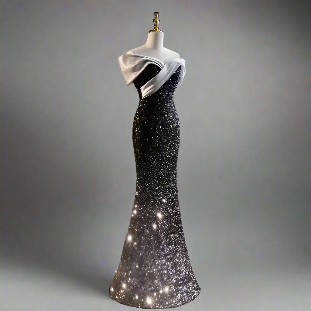 Gothic Black Designer Sequin Mermaid Evening Gown - Illusion Formal Dress with Sparkling Detail - Sequin Evening Gown with Corset Back Plus Size - Image 2