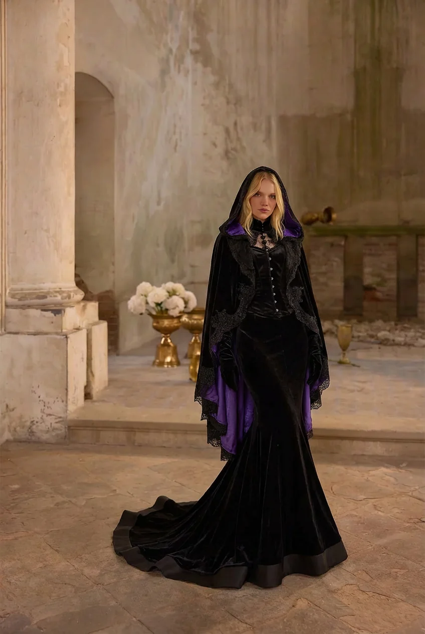 Gothic Black Lolita Vintage Lace Mermaid Dress with Flattering Design Plus Size - Image 2