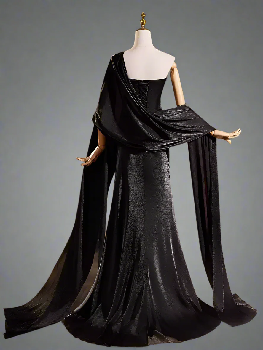 Gothic Black Mermaid Evening Dress with Shawl – Elegant Formal Gown with Strapless – Sparkling Black Evening Gown Plus Size - Image 5