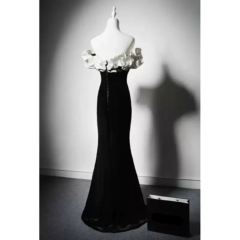 Gothic Black Mermaid Evening Gown - Off the Shoulder Evening Dress with Ruffle Neckline - Black Evening Dresses Plus Size - Image 3