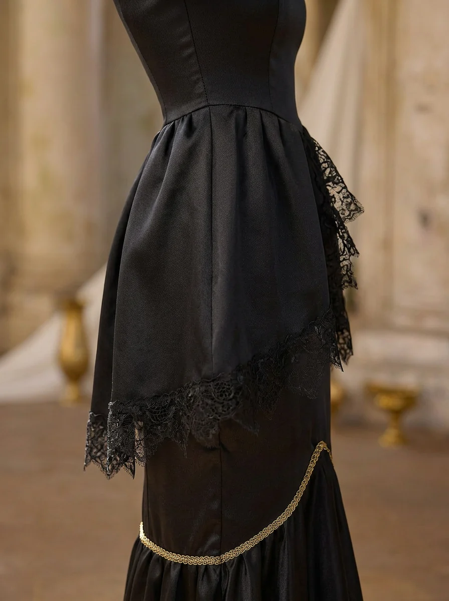 Gothic Black Rococo Style Dress – Dramatic Bell Sleeves and Mermaid Hem Plus Size - Image 5