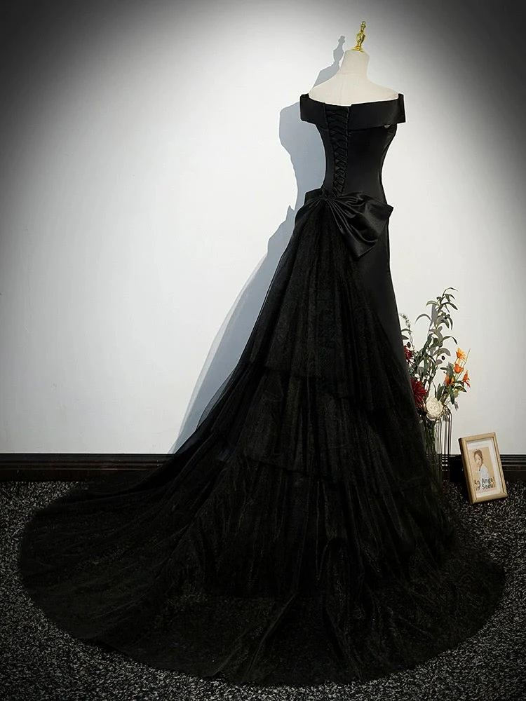Gothic Black Wedding Dress - Corset Tulle dress - Off Shoulder Mermaid Wedding Gown Plus Size - Image 3