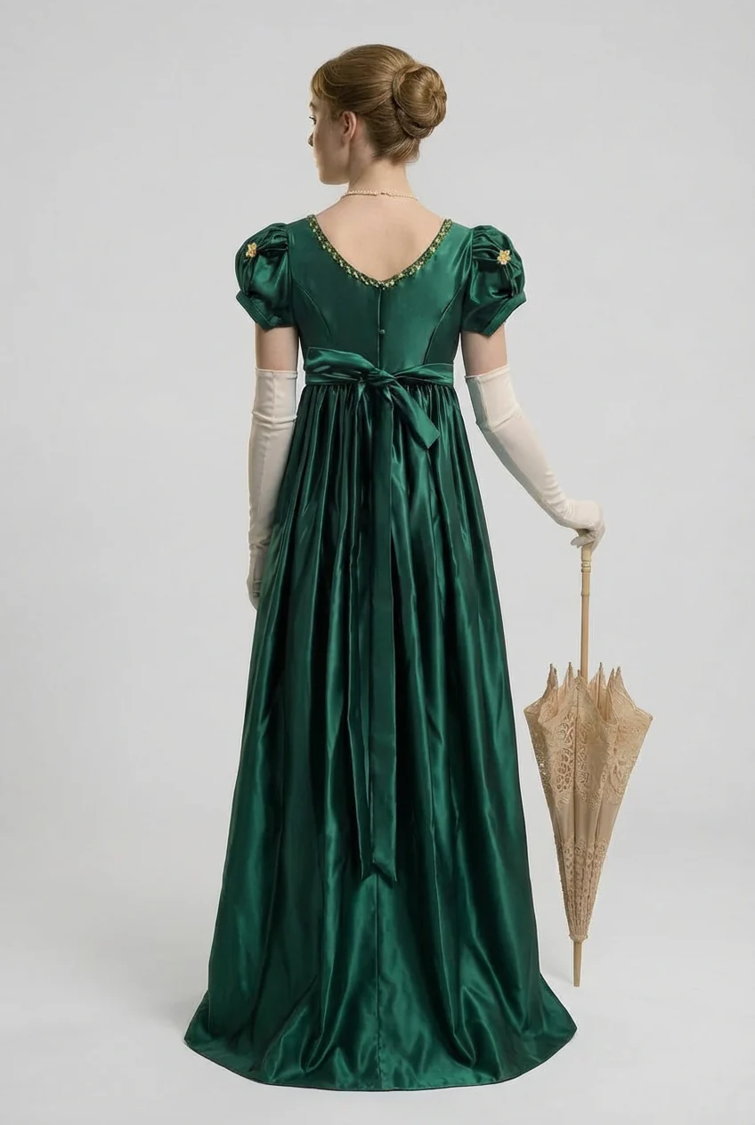 Emerald Green Bridgerton Inspired Regency Dress Women - Green Bridgerton Dress with Bow Tie Belt Plus Size - Image 4