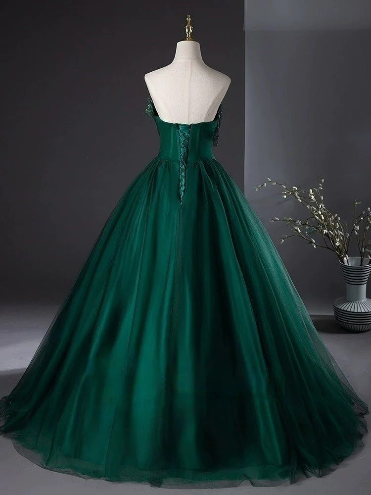 Gothic Emerald Green Ball Gown with Luminous Pleated Accents - Green Evening Dress Plus Size - Image 3