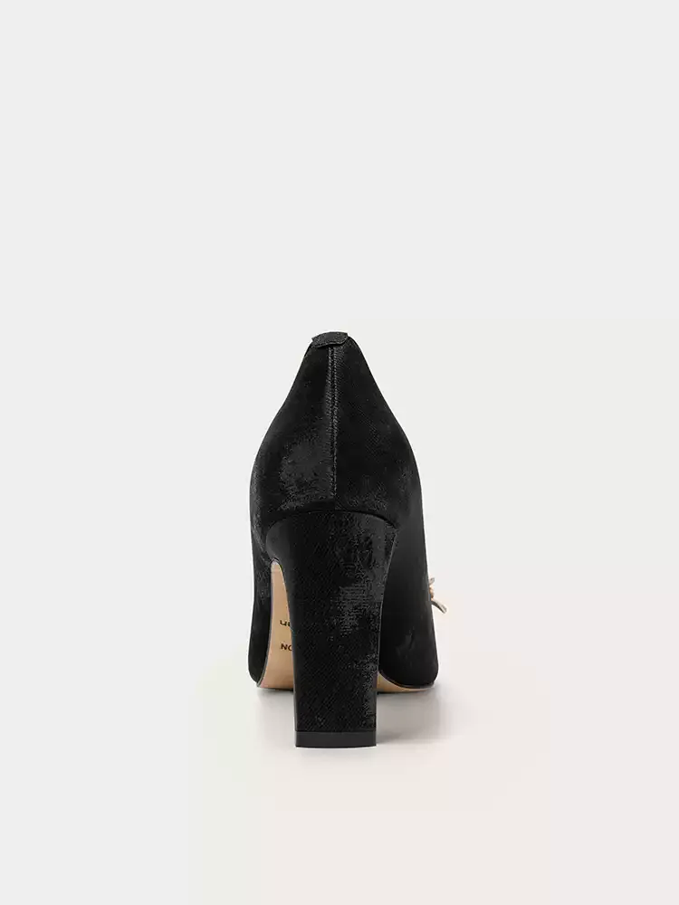 Gothic Floral Embellished Black High Heels - Image 3