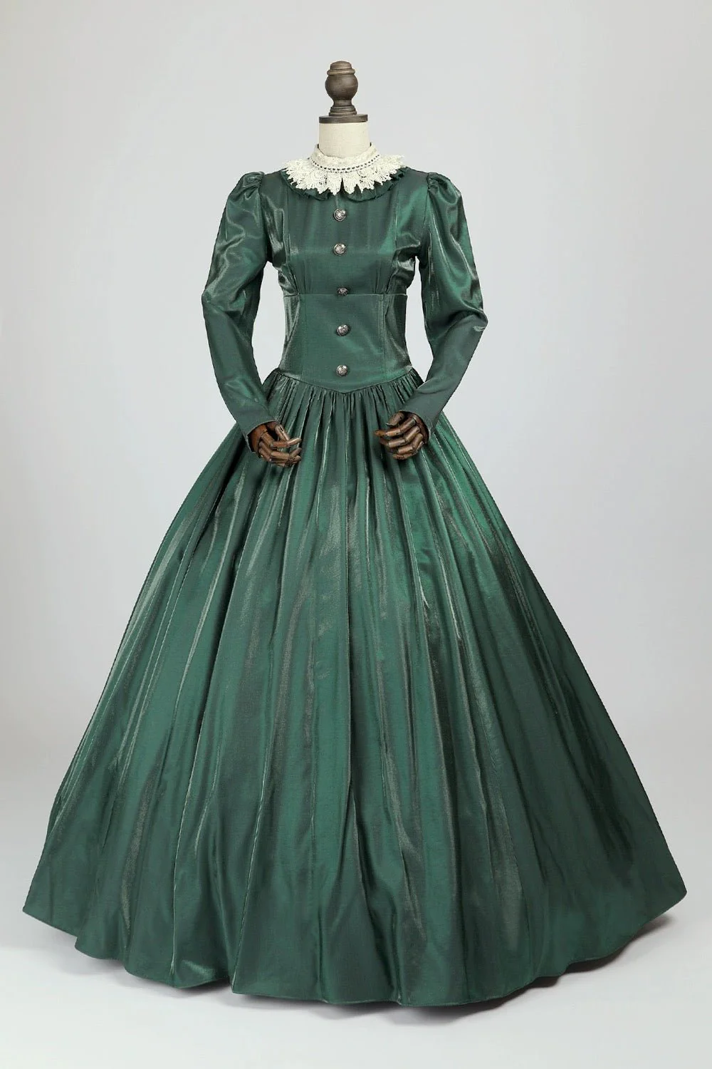 Gothic Green Victorian Ball Gown - Midieval Style Dress with Lace and Button Accents Plus Size - Image 2