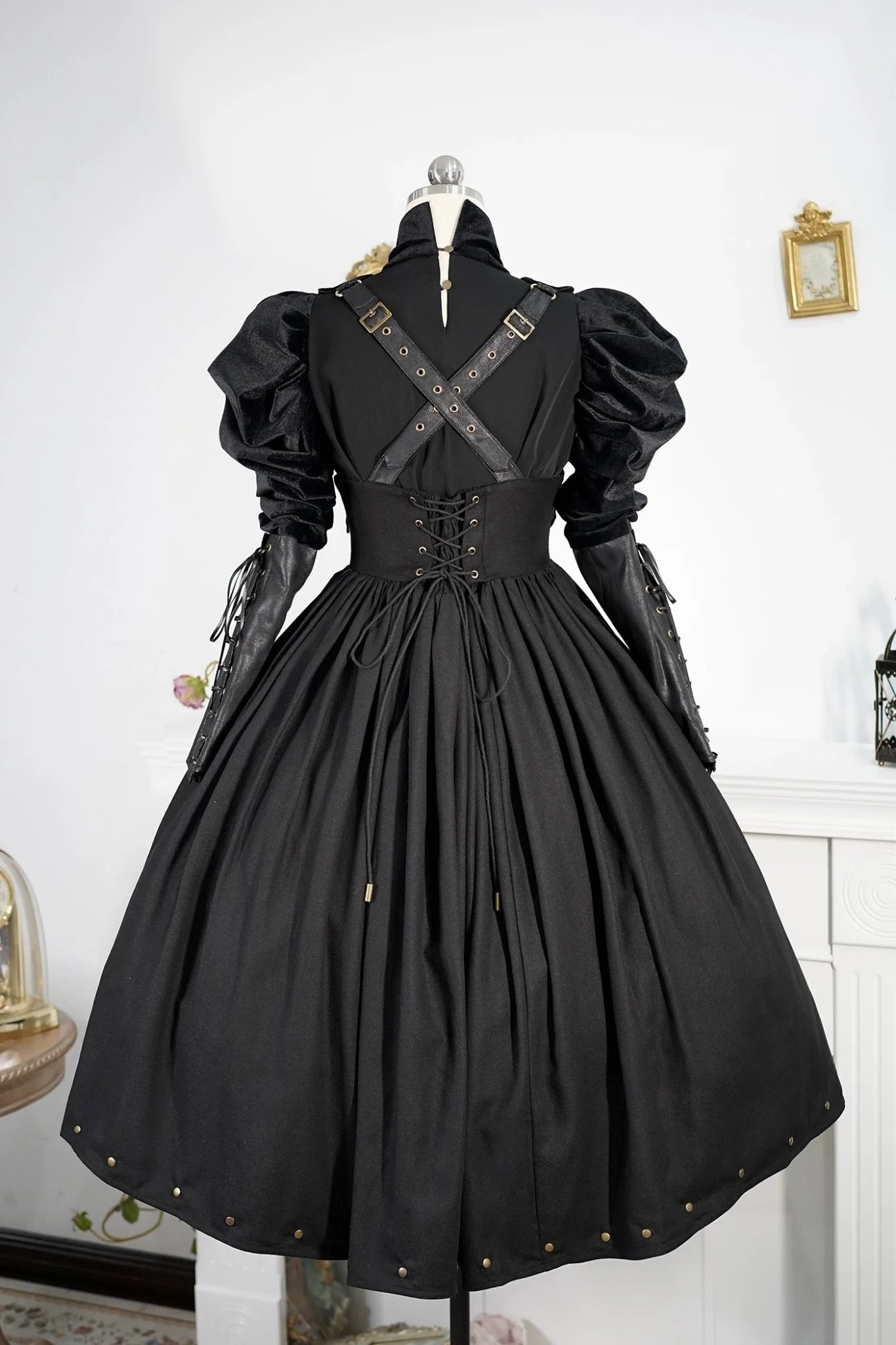 Gothic Lolita Black Ball Gown with puff sleeve - Gothic Corset Dress with Long Sleeve Blouse Plus Size - Image 7