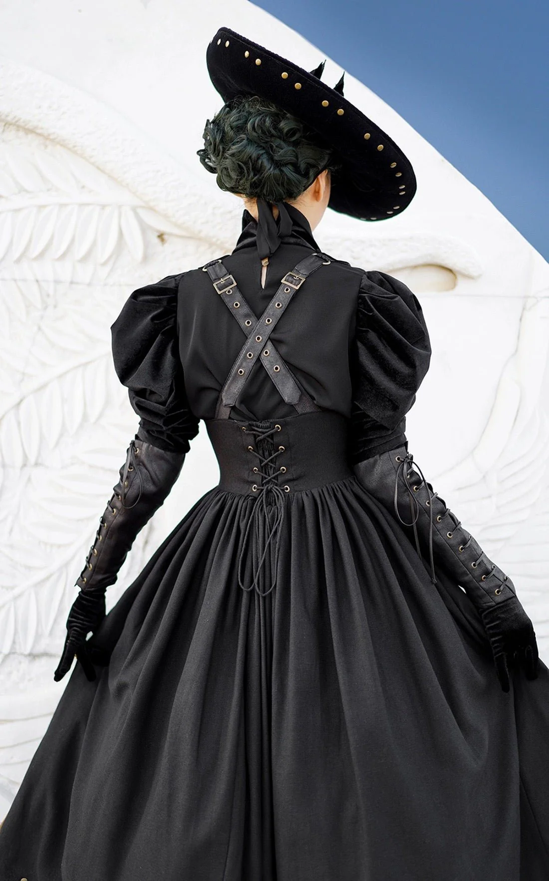 Gothic Lolita Black Ball Gown with puff sleeve - Gothic Corset Dress with Long Sleeve Blouse Plus Size - Image 9