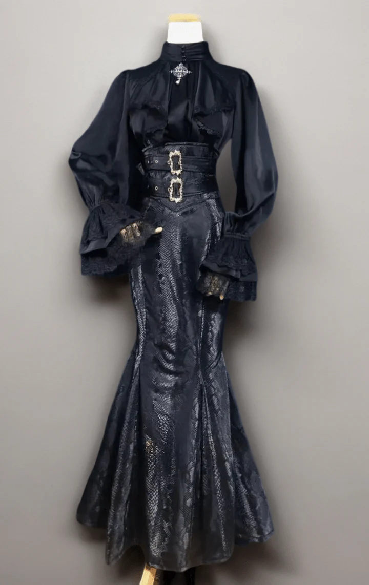 Gothic Lolita Black Dress - Gothic Mermaid Prom Dress with Lolita Blouse Plus Size - Image 6