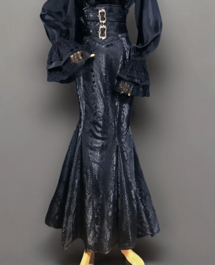 Gothic Lolita Black Dress - Gothic Mermaid Prom Dress with Lolita Blouse Plus Size - Image 8