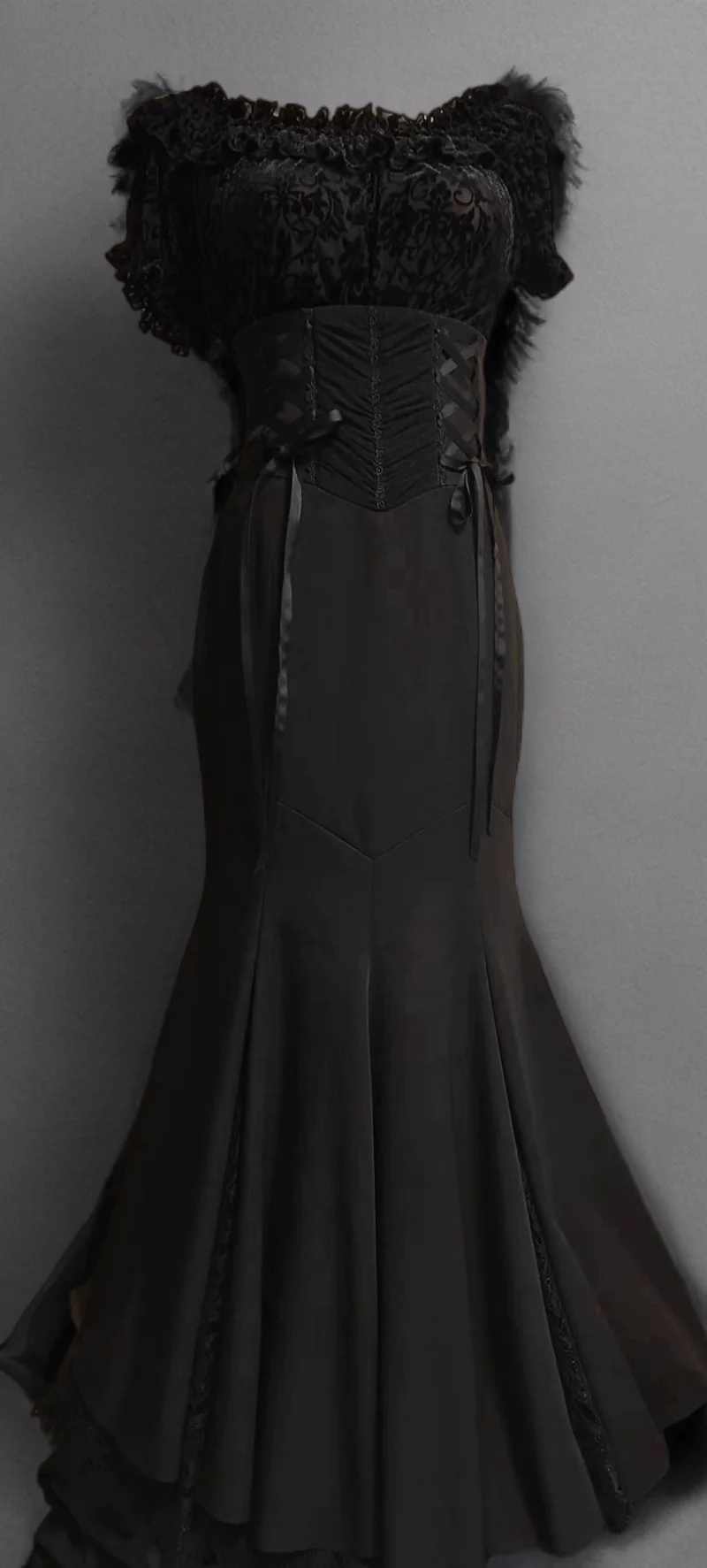 Gothic Lolita Off-Shoulder Black Mermaid Dress with Corset Plus Size - Image 6