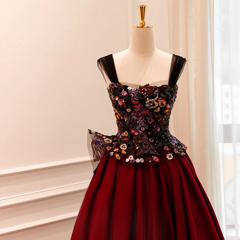 GOTHIC OFF SHOULDER BLACK AND RED JEWELED EVENING GOWN - PLUS SIZE - Image 3