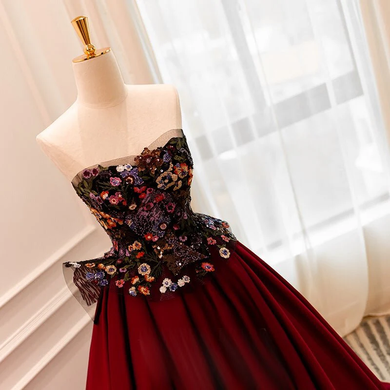GOTHIC OFF SHOULDER BLACK AND RED JEWELED EVENING GOWN - PLUS SIZE - Image 5
