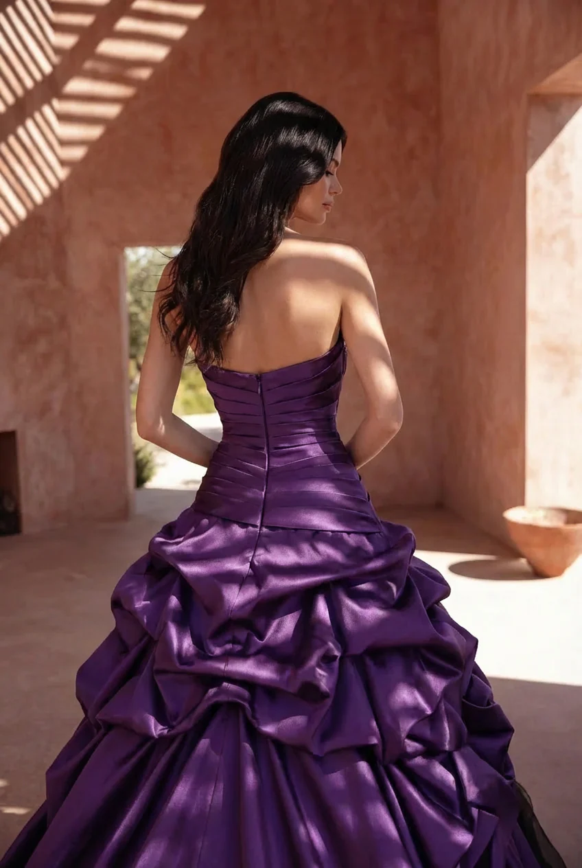 Gothic Purple And Black Strapless Beaded Wedding Dress Plus Size - Image 4