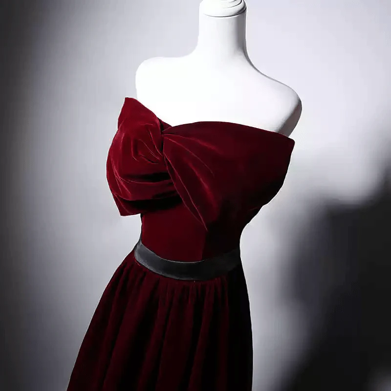 Gothic Red Velvet Evening Dress with Bow - Off the Shoulder Evening Gown - Evening Dress Red Colour with Corset Back Plus Size - Image 5