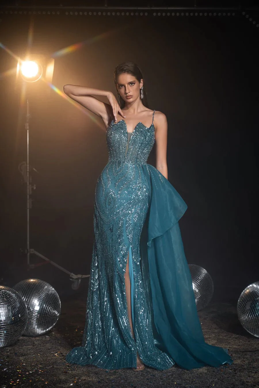 Gothic Turquoise Sequin Evening Gown and Pretty Sequin Dress - Glitter Dress with Spaghetti Straps Plus Size