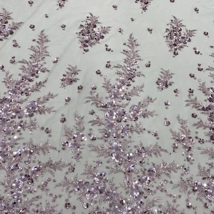 Green Sequin Embroidered Floral Tulle Lace Fabric - Image 3