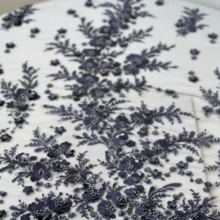 Green Sequin Embroidered Floral Tulle Lace Fabric - Image 4